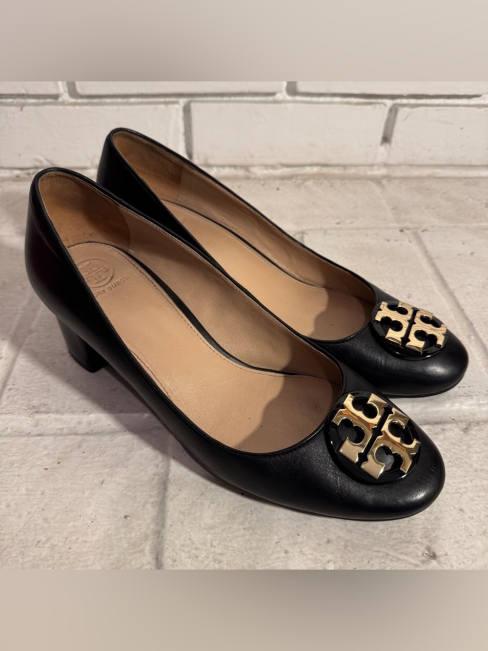Tory Burch Black Leather Janey 50mm Block Heel Pumps - Size 10 - Picture 13 of 14